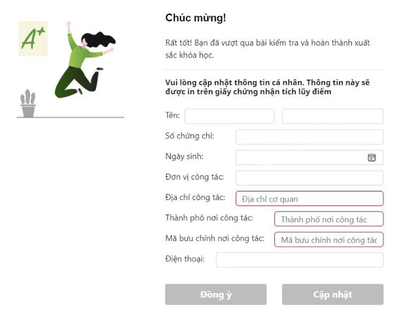 Form chúc mừng